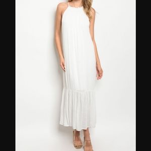 MYTH Midi Dress Flowy Flouncy Sleeveless Ruffle Hem Beaded Ties White Medium NWT